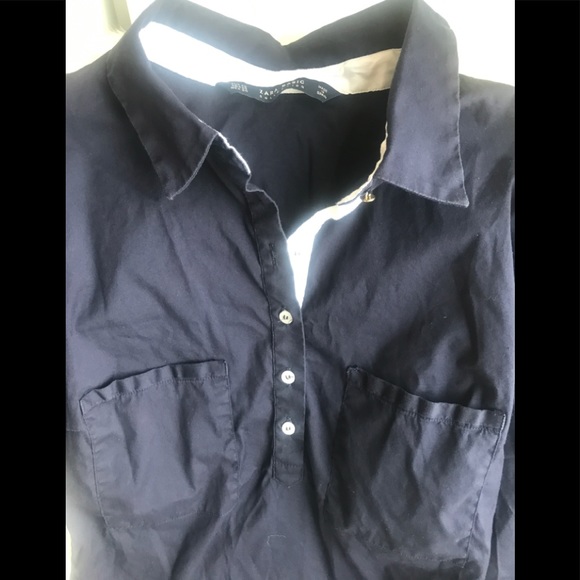 Zara navy half button down blouse xs - Picture 2 of 5